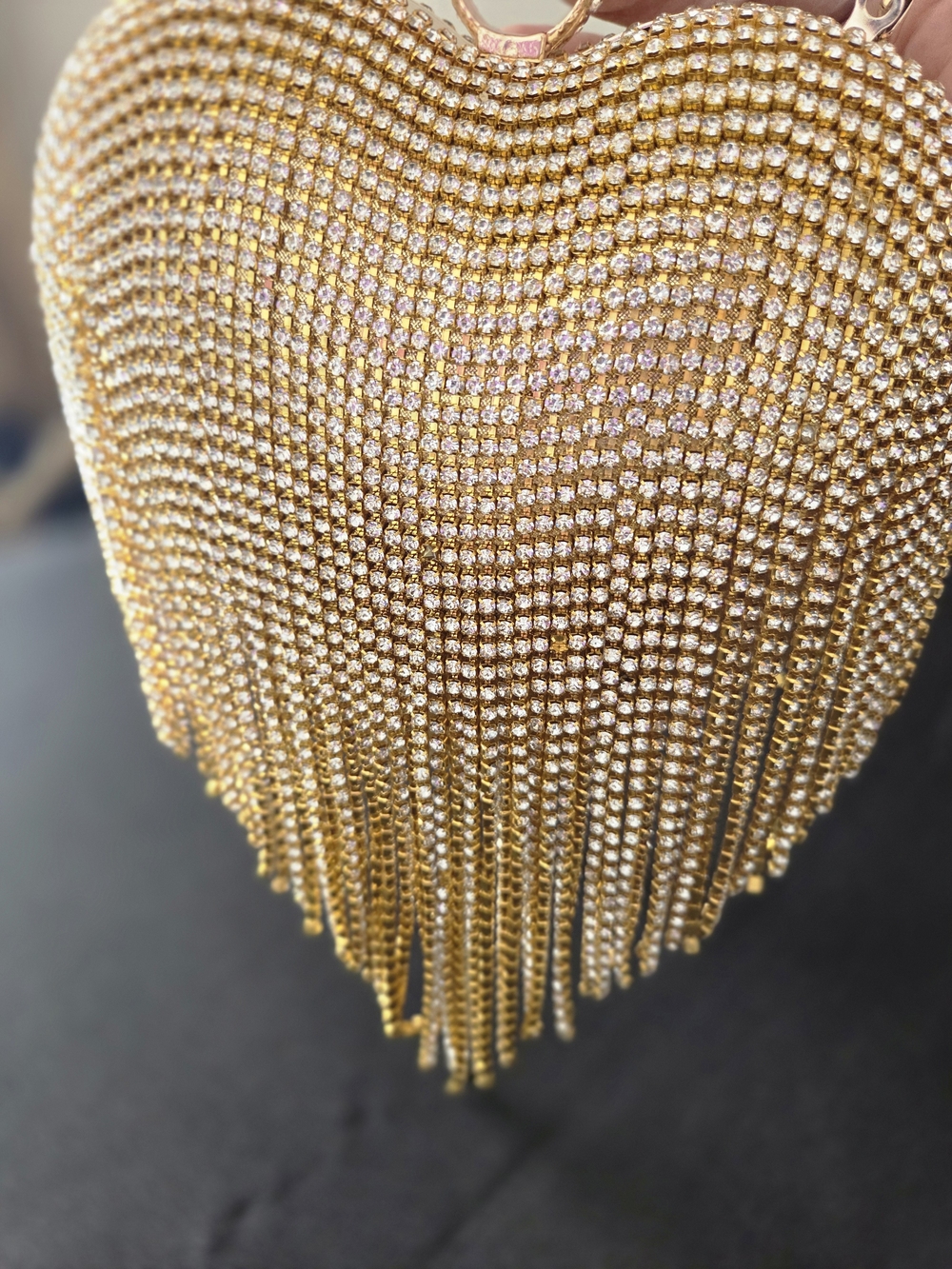 Gold Rhinestone Fringe Heart Pendant Necklace